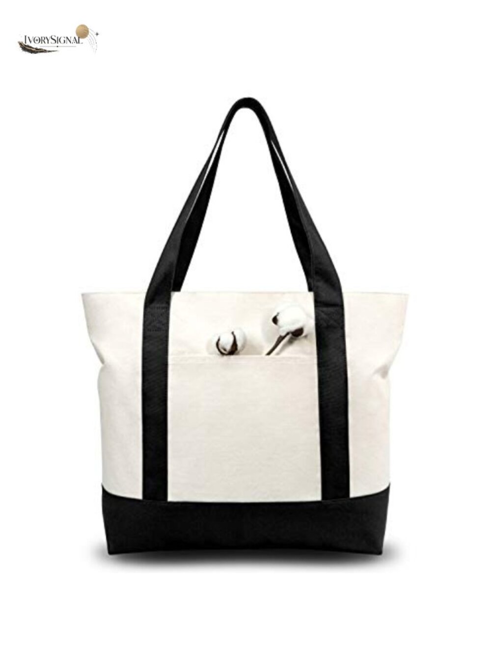 Large Cotton Canvas Tote Bag with Zipper, Reusable Eco-Friendly Shopping Bag